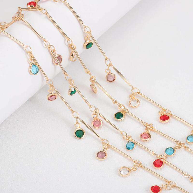 1m 5mm Crystal Beads Chains Round Rhinestone Glass Charms Copper Chain DIY