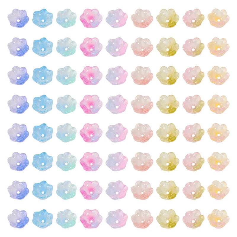 72Pcs Lampwork Bead Caps Gradient Flower Spacer Beads For Jewelry Making