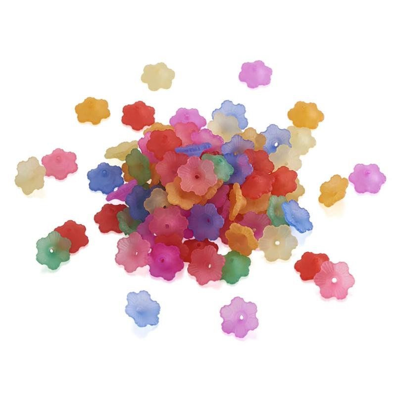 100pcs Flower Bead Caps for Jewelry Making DIY - Frosted Acrylic End Caps