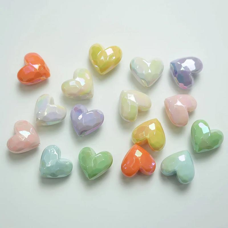 10Pcs Cream AB Acrylic Heart Shape Beads 19MM Straight Hole Jewelry Making DIY
