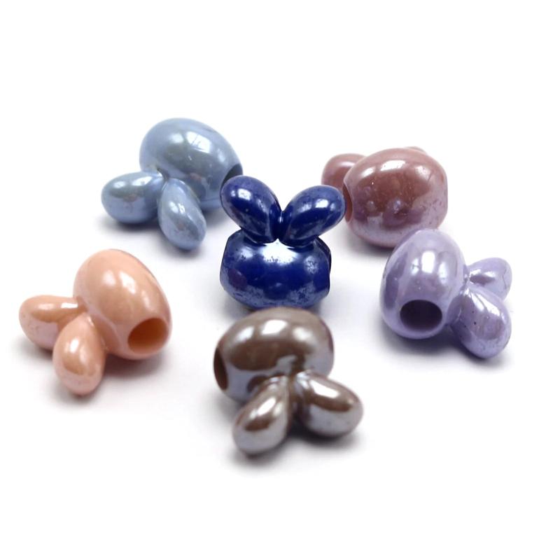 50 Mixed Acrylic Bunny Rabbit Head Beads 16mm Big Hole