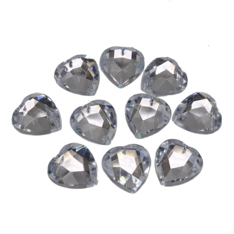 100 Clear Acrylic Heart Rhinestone Button 16mm Sew on beads