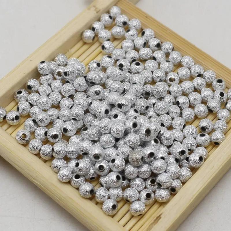 Silver Glitter Acrylic Round Beads 4mm Spacer Finding