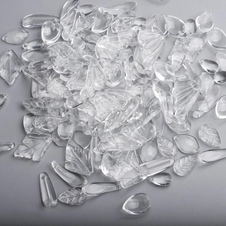 50g Mixed Transparent Leaf Flower Pendants Charms Czech Glass Loose Beads