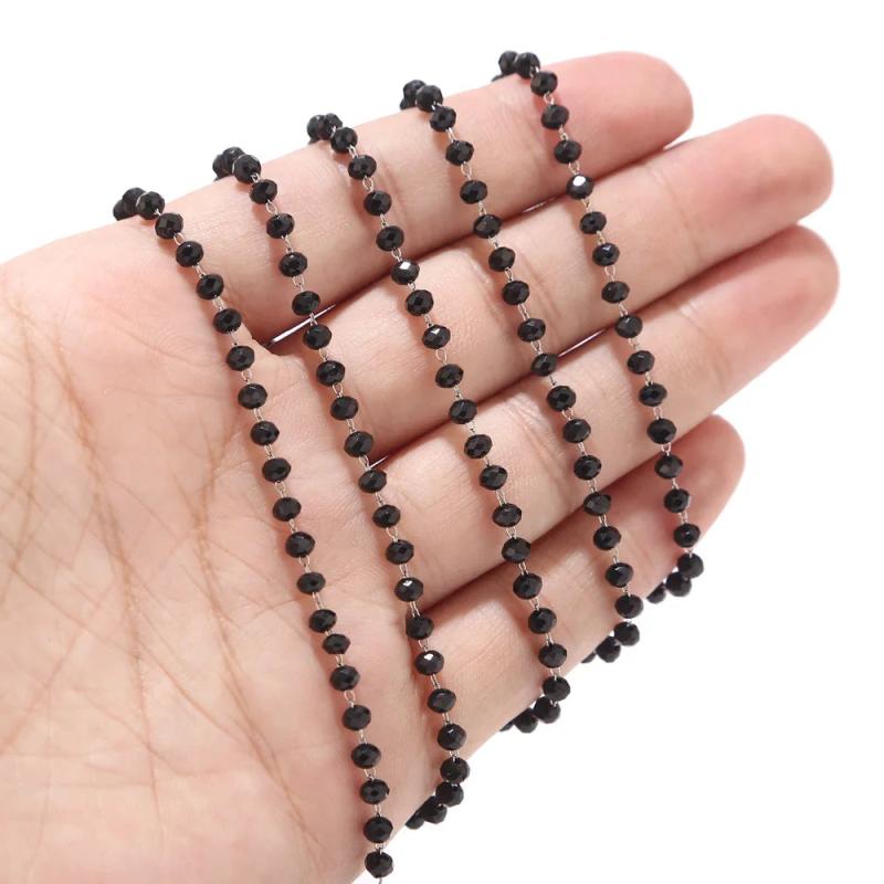 1 Meter 3.5mm Crystal Beaded Chains Stainless Steel Glass Rondelle Rosary Chain