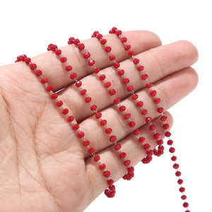 1 Meter 3.5mm Crystal Beaded Chains Stainless Steel Glass Rondelle Rosary Chain
