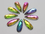 100 Rainbow Teardrop Acrylic Rhinestone Beads 8X22mm