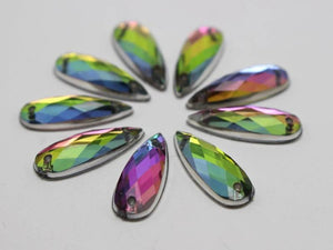 100 Rainbow Teardrop Acrylic Rhinestone Beads 8X22mm