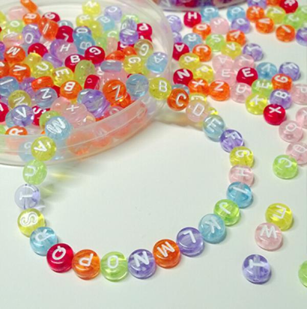 200pcs 4x7mm Acrylic Mixed Alphabet Letter Coin Spacer Beads Transparent DIY
