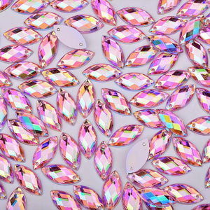 100pc Pink AB Sewing Rhinestones 7*15mm Flat Back Horse Eye Strass Crystal