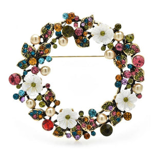 Round Flowers Brooches 2-Color Shining Wreath Flower Plants Pin