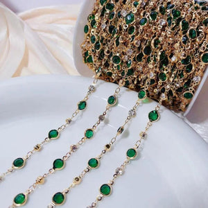 1m Crystal Beads Copper Chains Dark Green Glass Chain for DIY Jewelry Making
