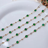 1m Crystal Beads Copper Chains Dark Green Glass Chain for DIY Jewelry Making