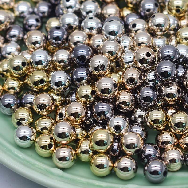 10mm 16mm Plating Silver Gun Round Acrylic Beads for Jewelry Making