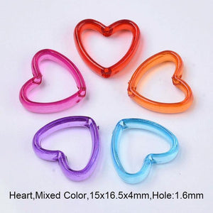 Acrylic Heart Bead Frames Mixed Jewelry 15x16.5x4mm