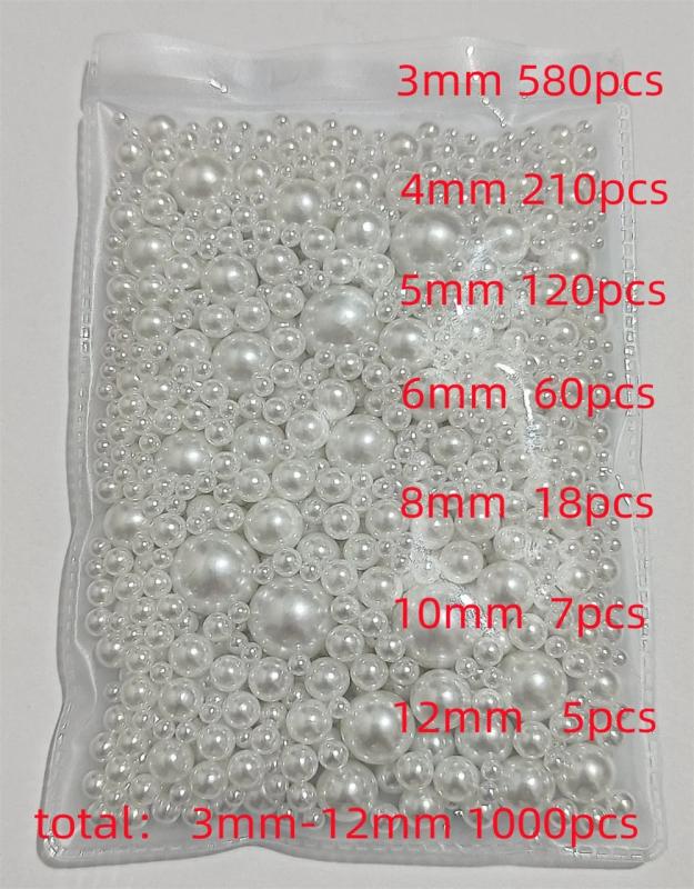 1000pcs 3-12mm White/Ivory Pearl Beads for Needlework &Jewelry Making