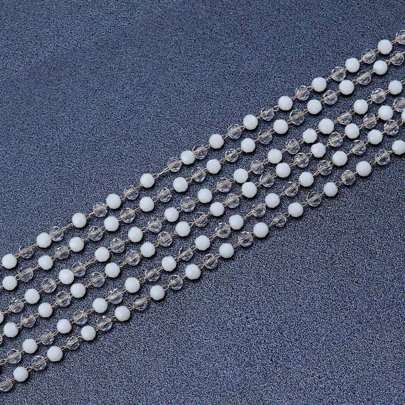 2M Copper Crystal Beads Craft Chain Link Chain With Crystal Glass Beads
