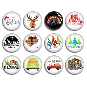 Christmas Glass Dome Cabochon, Tree Santa Reindeer Image Beads - FJ2396