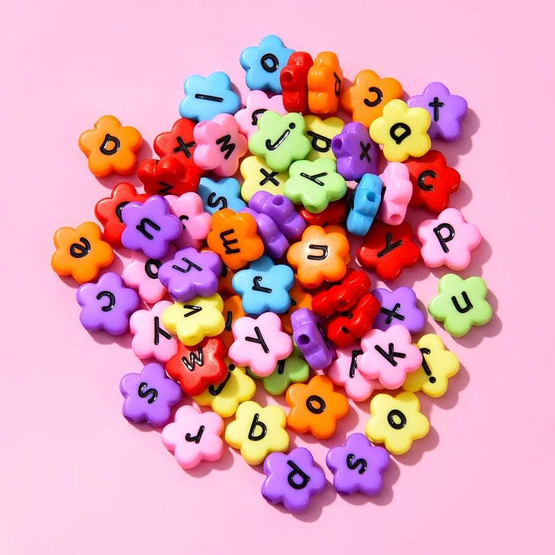 100Pcs Smiley Flower Letter Beads Acrylic Spacer Bead for Jewelry Making