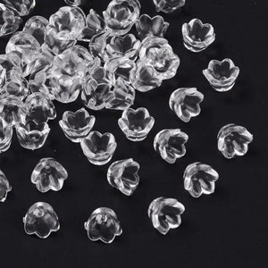 200pcs Tulip Flower Caps Transparent Acrylic Crimp End Beads 10mm