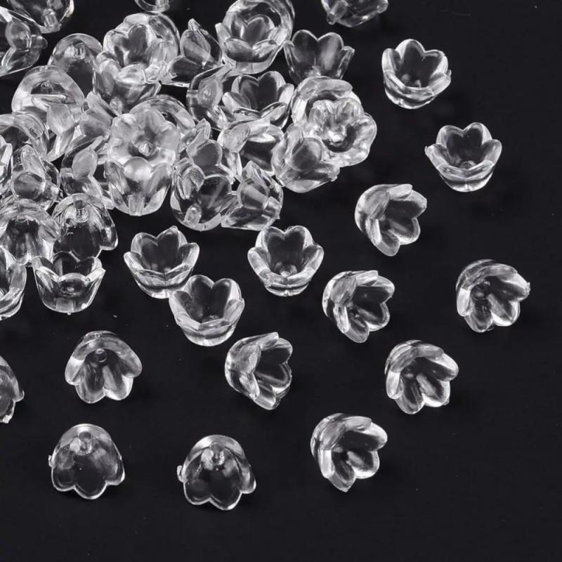 200pcs Tulip Flower Caps Transparent Acrylic Crimp End Beads 10mm