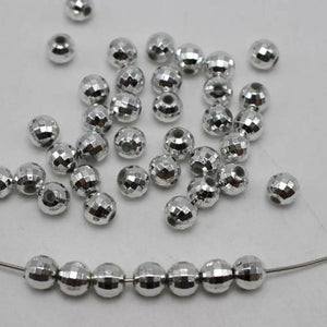 500 Silver-tone 6mm Faceted Round Plastic Spacer Beads Disco Ball