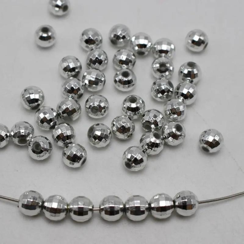 500 Silver-tone 6mm Faceted Round Plastic Spacer Beads Disco Ball