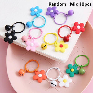 10pcs Ball Beads Keychain with Flowers Bells Pendant DIY Jewelry Making
