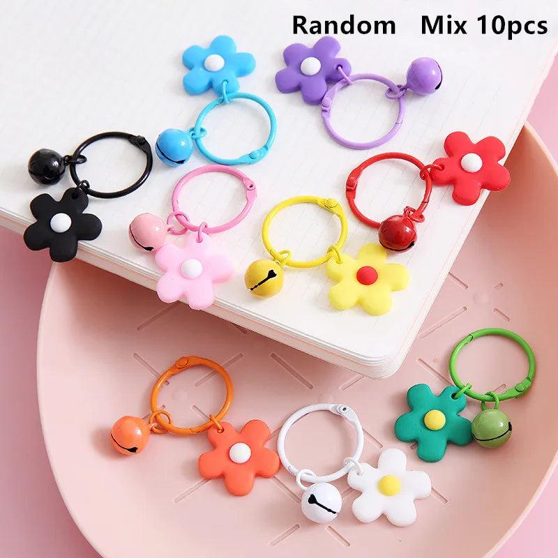 10pcs Ball Beads Keychain with Flowers Bells Pendant DIY Jewelry Making