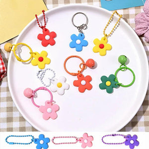 10pcs Ball Beads Keychain with Flowers Bells Pendant DIY Jewelry Making