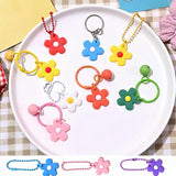 10pcs Ball Beads Keychain with Flowers Bells Pendant DIY Jewelry Making
