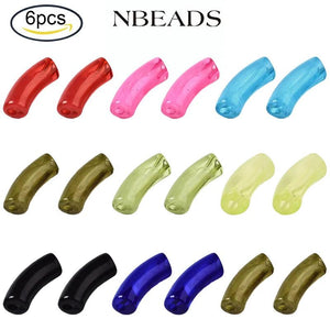 6PC Acrylic Tube Beads Large Hole Spacer Curved Noodle Slide 34.5x13x11mm