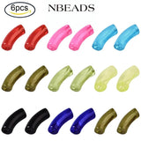 6PC Acrylic Tube Beads Large Hole Spacer Curved Noodle Slide 34.5x13x11mm