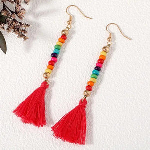 Colorful Wood Beaded Line Tassel Earrings for Women