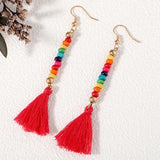 Colorful Wood Beaded Line Tassel Earrings for Women