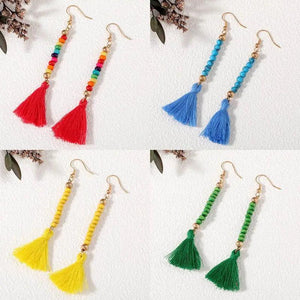 Colorful Wood Beaded Line Tassel Earrings for Women