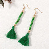Colorful Wood Beaded Line Tassel Earrings for Women