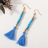 Colorful Wood Beaded Line Tassel Earrings for Women