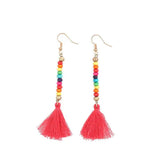 Colorful Wood Beaded Line Tassel Earrings for Women