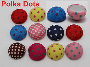 50 Fabric Covered Round Buttons 11mm Half Ball Mixed Flatback Polka Dots