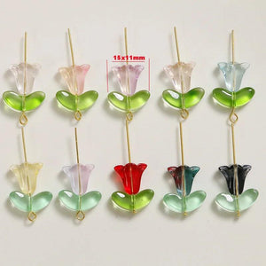 50pcs 9mm Tulip Flower Spacer Beads Multicolor Glass Floral Beads DIY Bracelet
