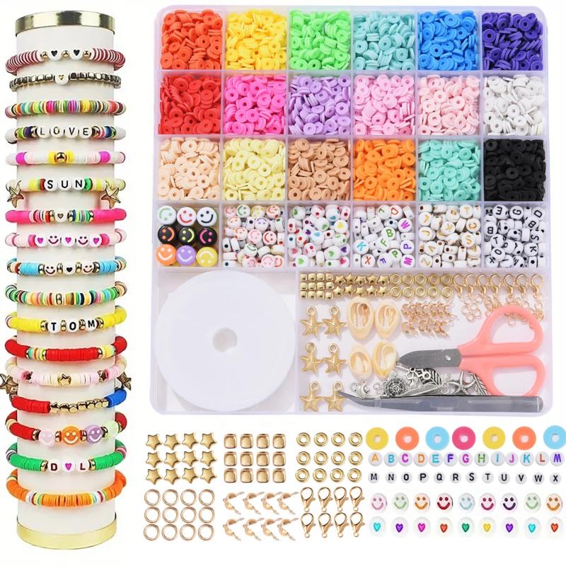 Polymer Clay Beads Set for Jewelry Making, Rainbow Chip Beads Kit DIY