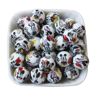 10Pcs Leopard Cow Dasiy Rose Silicone Beads 15mm Round Baby Teether