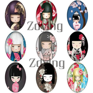 10pcs Oval Japan Girls Photo Glass Cabochons DIY Jewelry Findings