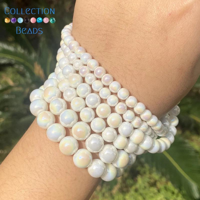6-10mm AB Plated Porcelain Round Spacer Beads 15''