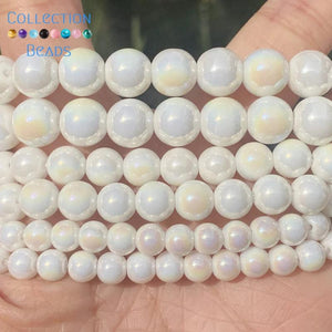 6-10mm AB Plated Porcelain Round Spacer Beads 15''