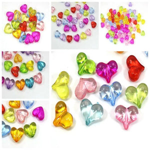 Mixed Colour Transparent Acrylic Heart Beads Charms