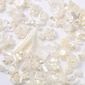 50g Mix Styles ivory ABS Resin Pearl rose Flower Bow Charms