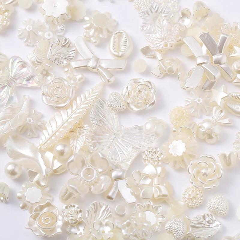 50g Mix Styles ivory ABS Resin Pearl rose Flower Bow Charms