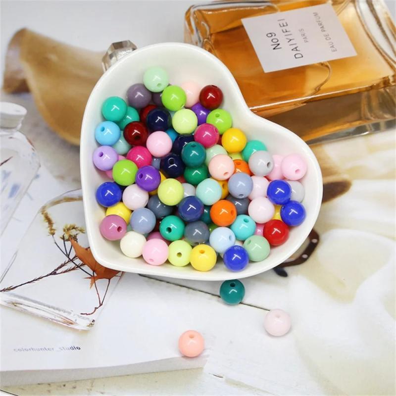 Candy Acrylic Round Beads 3mm-12mm Loose Balls Spacer Beads for Needlework